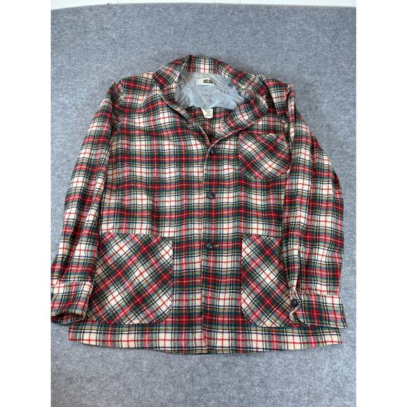 Vintage 80s Boston Store Milwaukee Plaid Wool Button Up Shirt Mens M Red Green - Picture 1 of 4